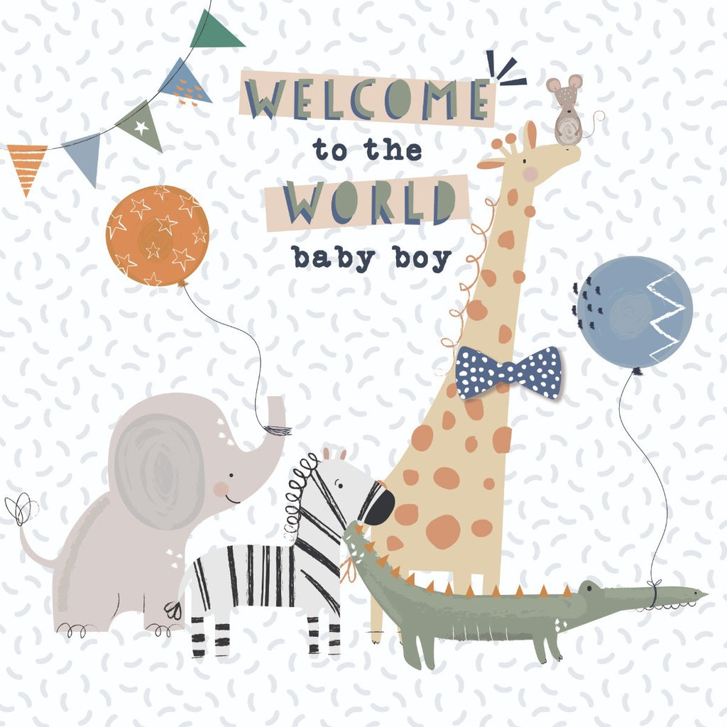 Welcome To The World Baby Boy Card - Wild Adventures - Handcrafted Card 