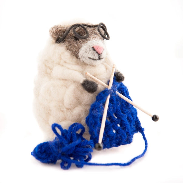 Knitting Nanna Sheep From Woolacombe Felt Decoration: Blue