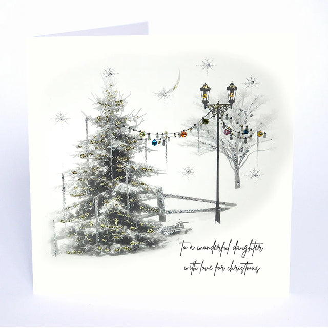 Wonderful Daughter: Snowy Tree Christmas Card - Five Dollar Shake