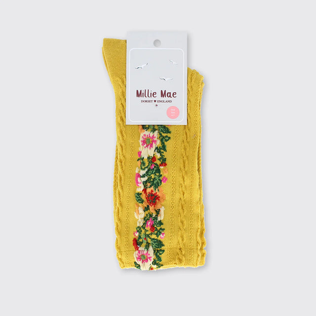 floral-garland-womens-socks-ochre-millie-mae